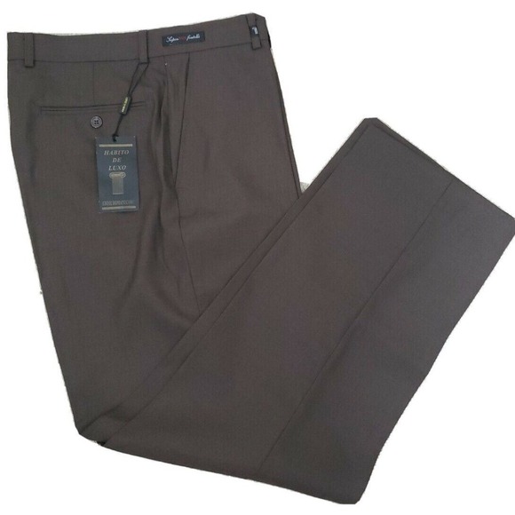 Eddie Domani ~Men's 34/30~ Brown Wool Blend Straight Leg Dress Pants NWT. - Picture 1 of 12